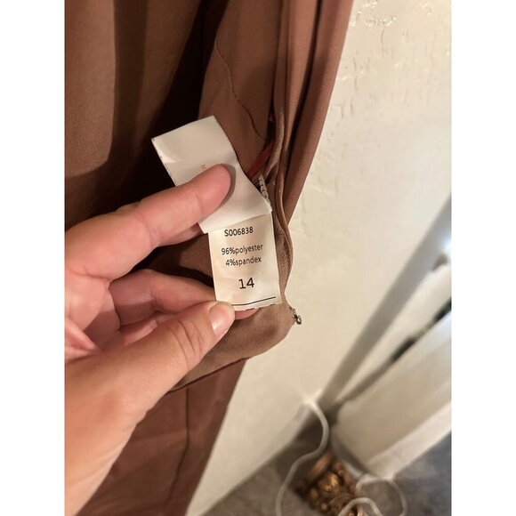 Showpo Bronze Silky One Shoulder Draped Mini Dress - Picture 11 of 12